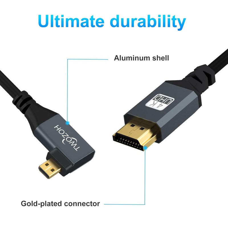 Twozoh Right Angled Coiled Micro HDMI to HDMI Cable, Micro HDMI to HDMI Coiled Cable 90°Degree Stretched Length 30cm to 150cm - Supports 3D/4K 1080p(5FT) - Image 2